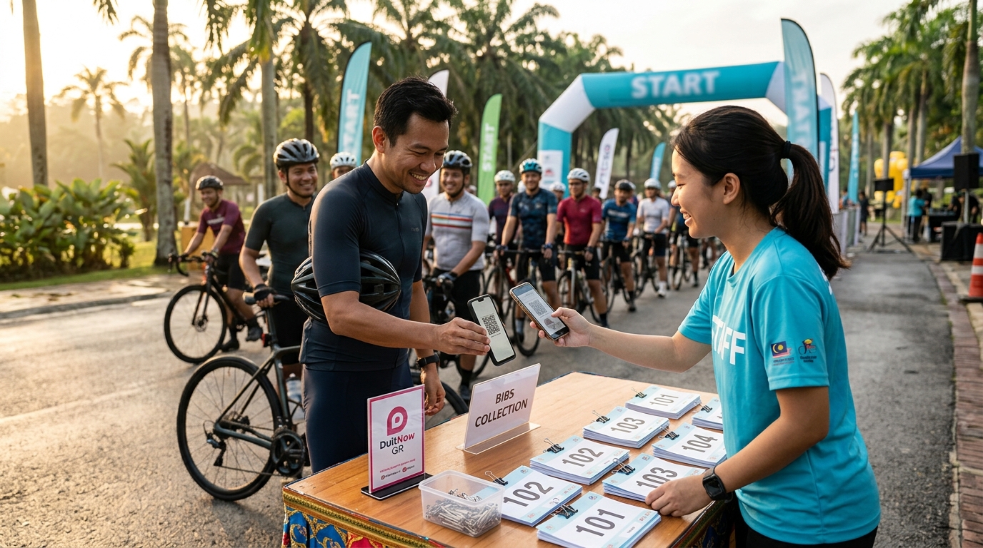 Cycling event bib collection desk in Malaysia